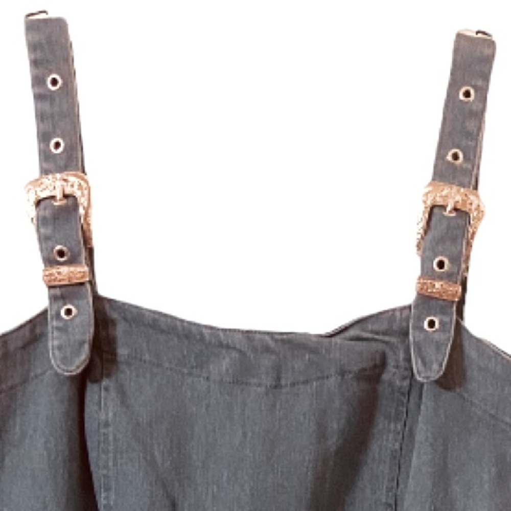 Love By Chesley Women’s Medium Cotton Denim Cowgirl Buckle Shoulder Straps Dress - Picture 7 of 8